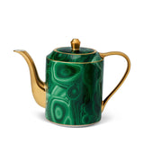 Elevated Malachite Teapot - Made of Porcelain and Earthenware - Hand-Gilded with 24K Gold Accent