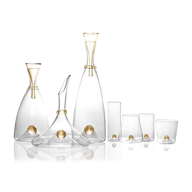 Oro Double Old Fashioned Glass in Gold - Timeless Piece Featuring Signature Orb Wrapped in Crackled Gold Leaf