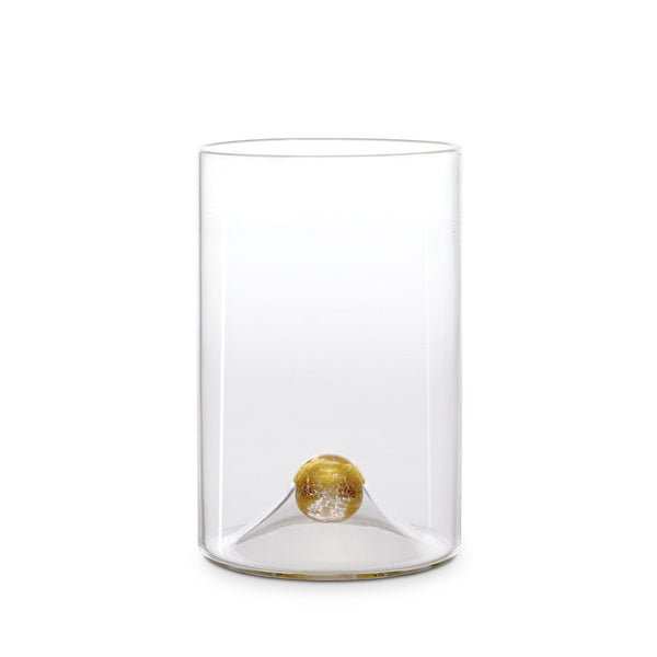 Oro Water Glass in Gold - Timeless Piece Featuring Signature Orb Wrapped in Crackled Gold Leaf