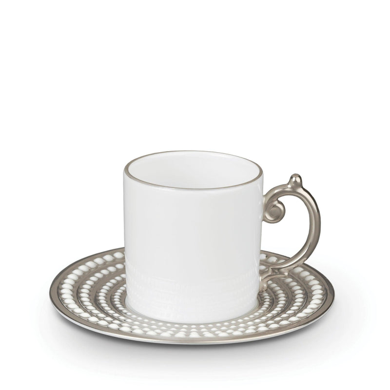 Perlée Espresso Cup and Saucer in Platinum - Timeless and Sophisticated Dinnerware Crafted from Porcelain