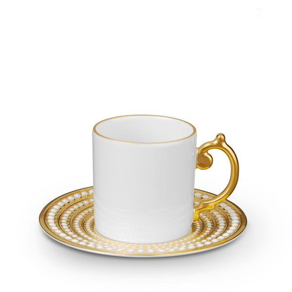 Perlée Espresso Cup and Saucer in Gold - Timeless and Sophisticated Dinnerware Crafted from Porcelain