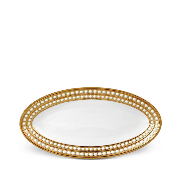 Small Perlée Oval Platter in Gold - Timeless and Sophisticated Dinnerware Crafted from Porcelain and Infused with Detailed Craftsmanship