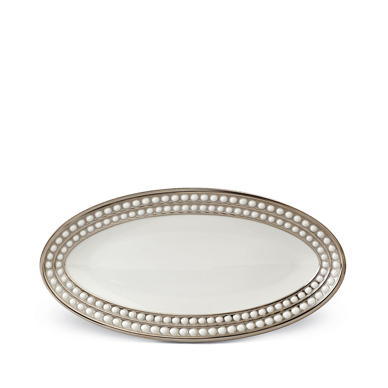 Small Perlée Oval Platter in Platinum - Timeless and Sophisticated Dinnerware Crafted from Porcelain and Infused with Detailed Craftsmanship