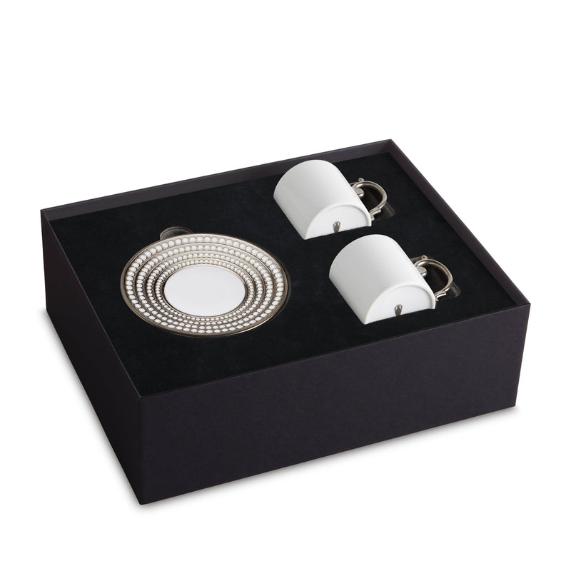 Perlee Platinum Espresso Cup & Saucer [Set Of 2] - L'OBJET