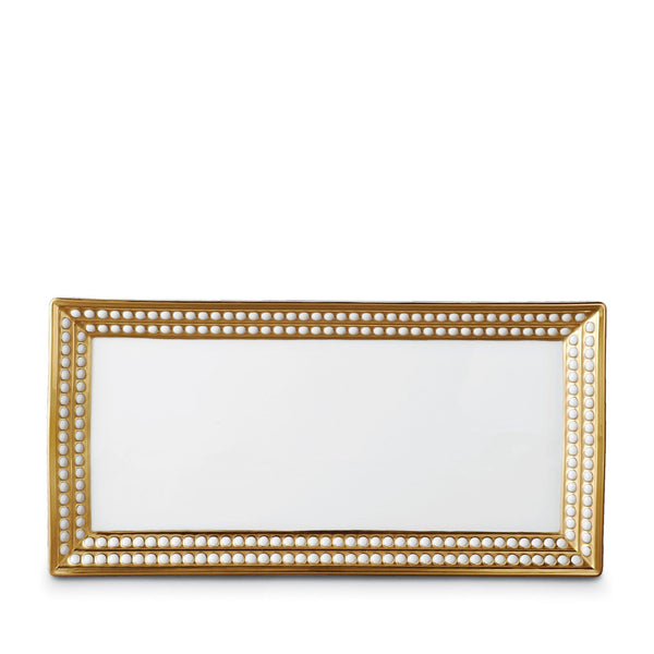 Medium Perlée Rectangular Platter in Gold - Timeless and Sophisticated Dinnerware Crafted from Porcelain