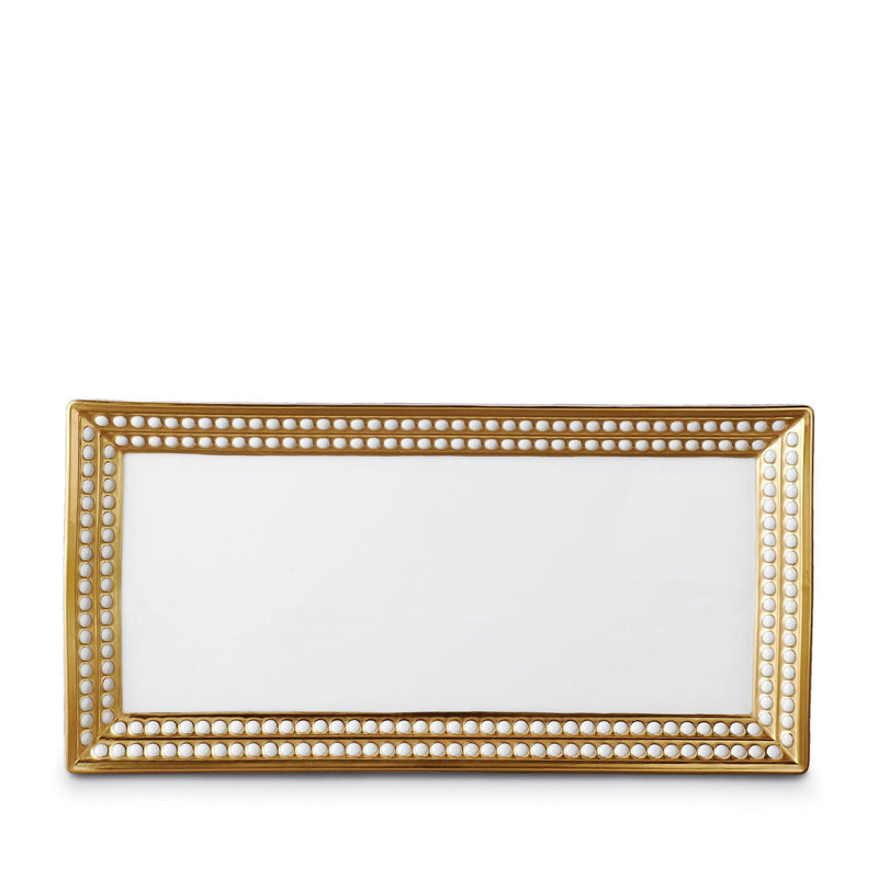 Medium Perlée Rectangular Platter in Gold - Timeless and Sophisticated Dinnerware Crafted from Porcelain