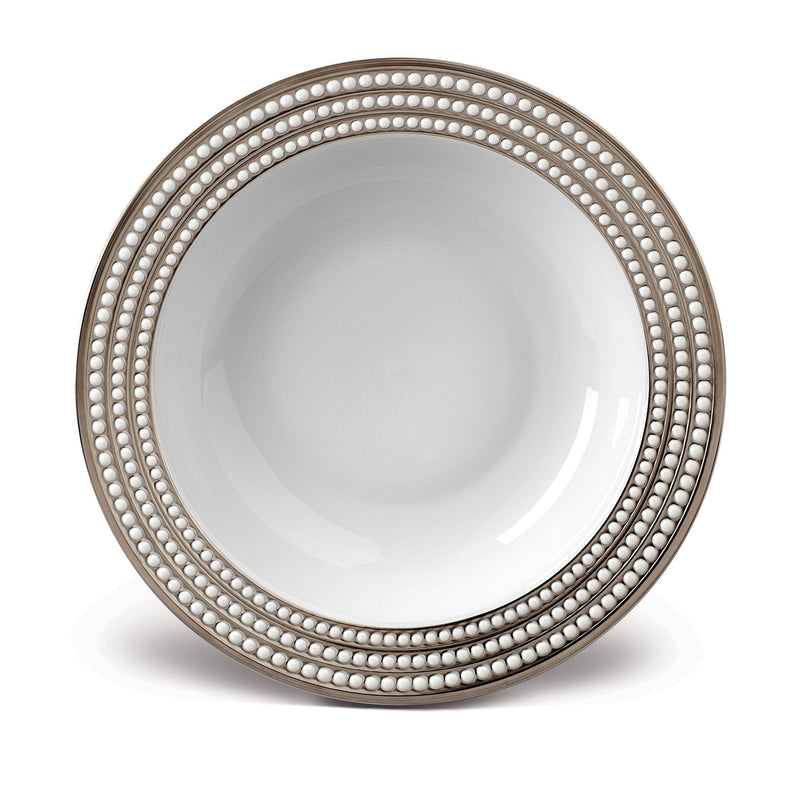Perlée Rimmed Serving Bowl in Platinum - Timeless and Sophisticated Dinnerware Crafted from Porcelain