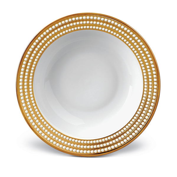 Perlée Rimmed Serving Bowl in Gold - Timeless and Sophisticated Dinnerware Crafted from Porcelain
