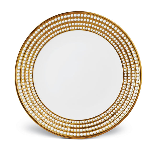Perlée Round Platter in Gold - Timeless and Sophisticated Dinnerware Crafted from Porcelain and Infused with Detailed Craftsmanship
