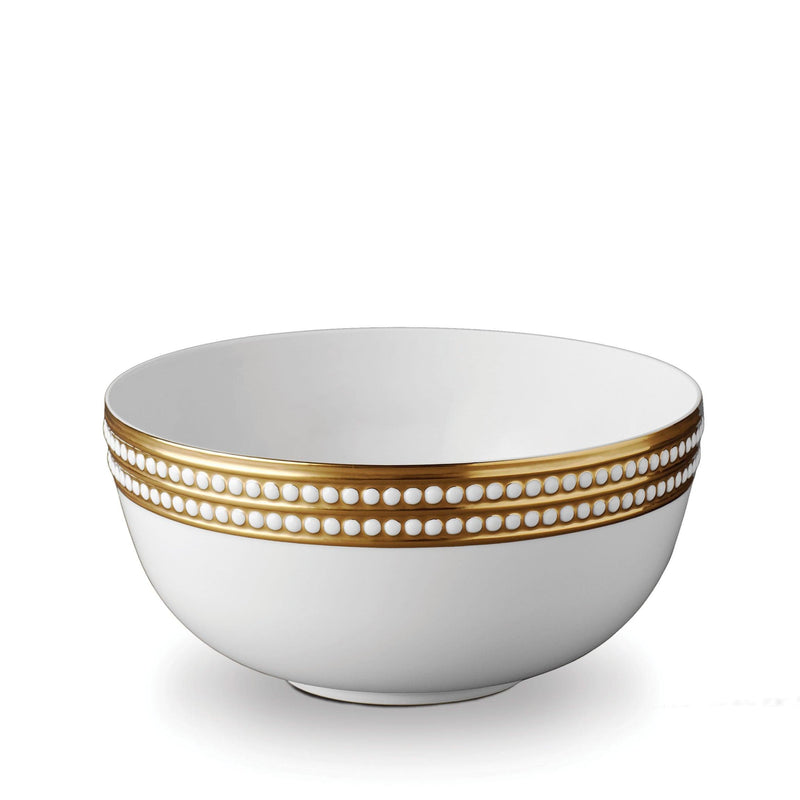 Large Perlée Serving Bowl in Gold - Timeless and Sophisticated Dinnerware Crafted from Porcelain and Infused with Detailed Craftsmanship