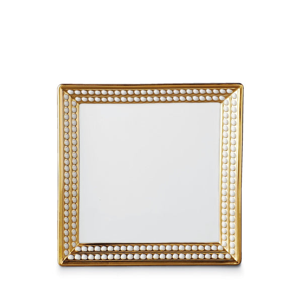Small Perlée Square Tray in Gold - Timeless and Sophisticated Dinnerware Crafted from Porcelain and Infused with Detailed Craftsmanship