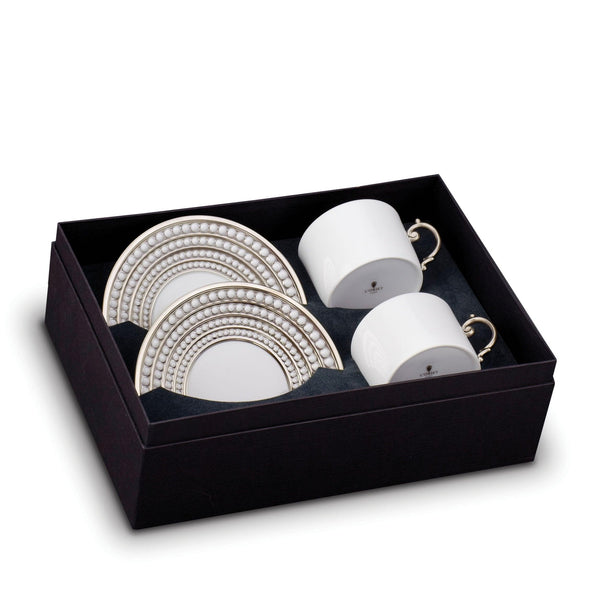 Perlée Tea Cup + Saucer - Platinum - L'OBJET