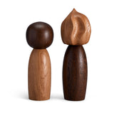 Pictanto Spice mills - set of 2 mismatched salt and pepper mills hand carved from natural European oak and smoked oak with organic, curved forms. 