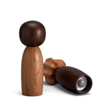 Pictanto Spice mills - set of 2 mismatched salt and pepper mills hand carved from natural European oak and smoked oak with organic, curved forms. Metal grinding mechanism.