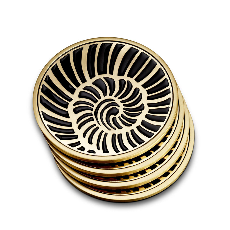 Set of 4 Seashell Coasters - Embellished with Hand-Crafted Antiqued Brass - Complex Detail with Rich Textures & Design