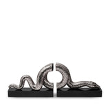 Snake Bookend Set in Platinum by L'OBJET - Exemplary Workmanship with Hand-Crafted Metals and Porcelain