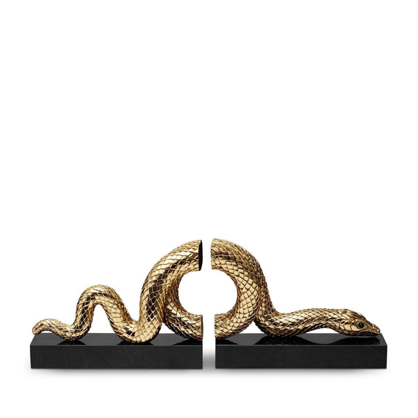 Gold Snake Bookend Set by L'OBJET - Exemplary Workmanship with Hand-Crafted Metals and Porcelain