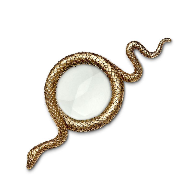 Large Snake Magnifying Glass in Gold by L'OBJET - Exemplary Workmanship with Hand-Crafted Metals and Porcelain
