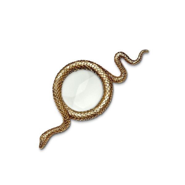 Small Snake Magnifying Glass in Gold by L'OBJET - Exemplary Workmanship with Hand-Crafted Metals and Porcelain