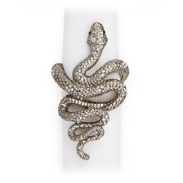 Snake Napkin Jewels in Platinum and White Crystals - Artful, Luxurious Jewels Made by Hand - Features Timeless Design with Brilliant Craftsmanship