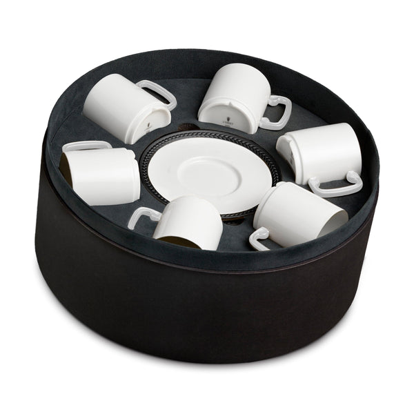Set of 6 Soie Tresse Espresso Cups and Saucers in Black - Classic Yet Modern Design Made of Porcelain