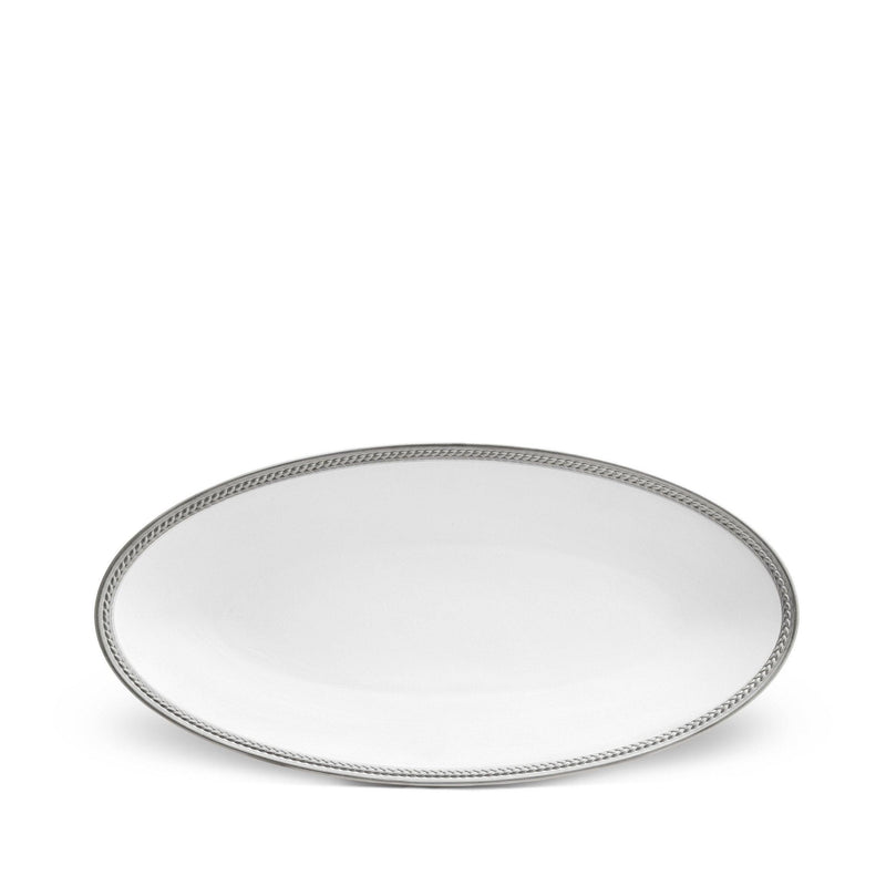 Small Soie Tresse Oval Platter in Platinum - Classic Yet Modern Design Made of Porcelain Creates a Contemporary Look on an Ancient Shape