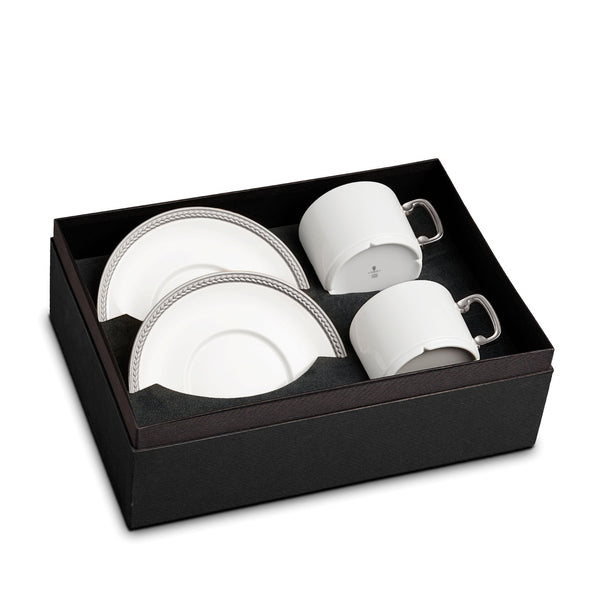 Soie Tresse Tea Cup and Saucer in Platinum - Classic Yet Modern Design Made of Porcelain