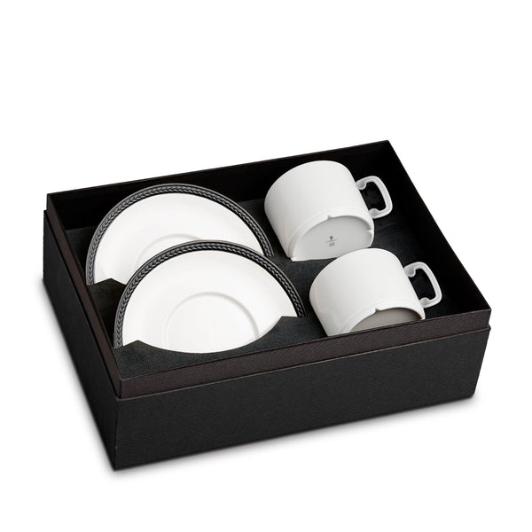 Soie Tresse Tea Cup and Saucer in Black - Classic Yet Modern Design Made of Porcelain Creates a Contemporary Look on an Ancient Shape