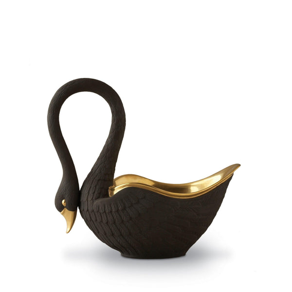 Medium Swan Bowl in Black - A Nod to the 19th Century Empire - Detailed Porcelain with Intricate Hand-Gilded Features