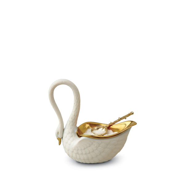 Small Swan Salt Cellar in White - Luminescent Detail Porcelain - Modernized with Intricate Hand-Gilded Features