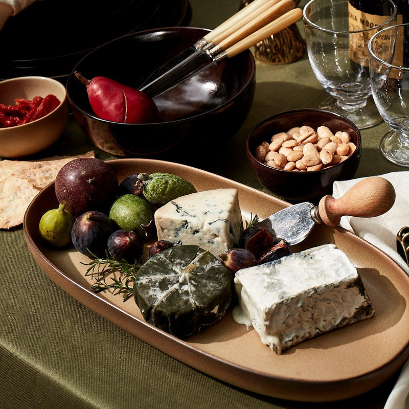 Medium Terra Oval Platter in Leather by L'OBJET - Hand-Crafted from Porcelain and Glazed Meticulously - Organic Shape