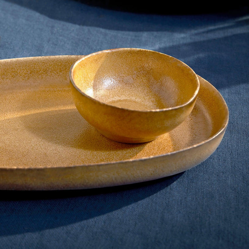 X-Small Terra Sauce Bowl in Leather by L'OBJET - Hand-Crafted from Porcelain and Glazed Meticulously - Organic Shape