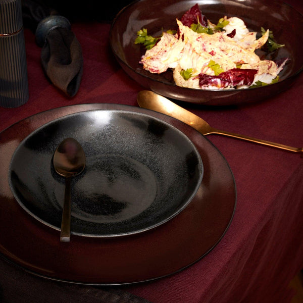 Terra Soup Plate in Iron by L'OBJET - Hand-Crafted from Porcelain and Glazed Meticulously - Organic Shape