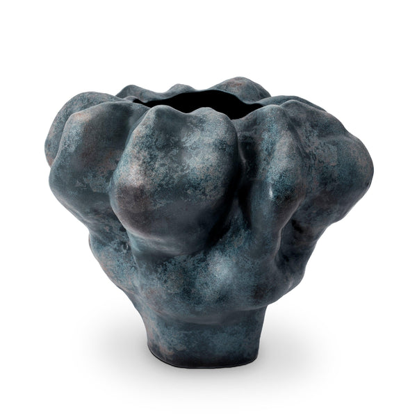 Short Timna Vase in Aged Iron by L'OBJET has a Sculptural Form - Hand-Crafted Workmanship from Portuguese Atalier