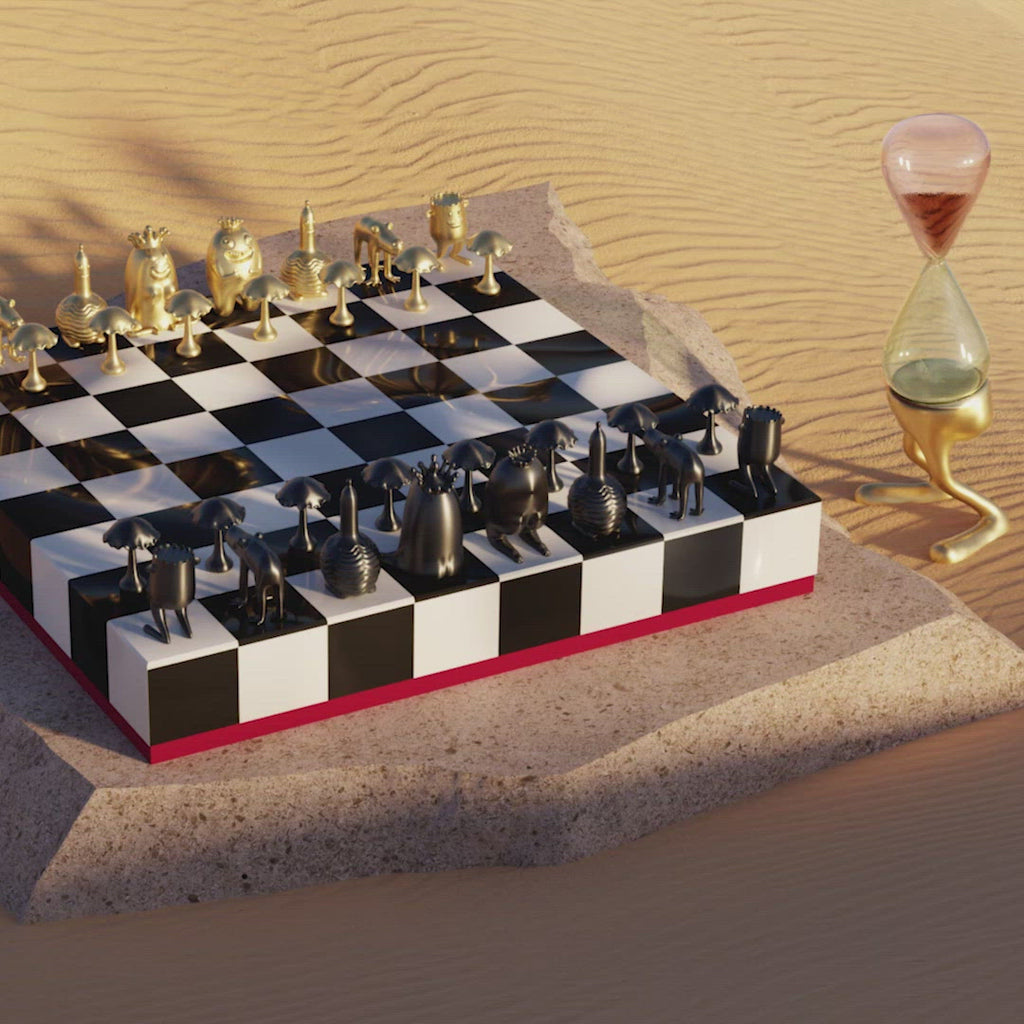 14 Brass Metal Modern Luxury Chess Pieces & Board Set- Antique Copper &  Gold