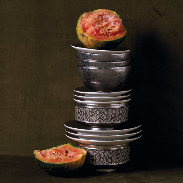 Alchimie Dinnerware collection in Platinum by L'OBJET